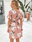 Flounce Sleeve Belted Floral Print Dress
