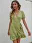 Overlap Collar Tie Side Ruffle Trim Wrap Hem Dress