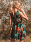 Low Back Tropical Print Belted Dress