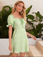 Ruffle Cuff Puff Sleeve Ruched Bust Ditsy Floral Milkmaid Dress