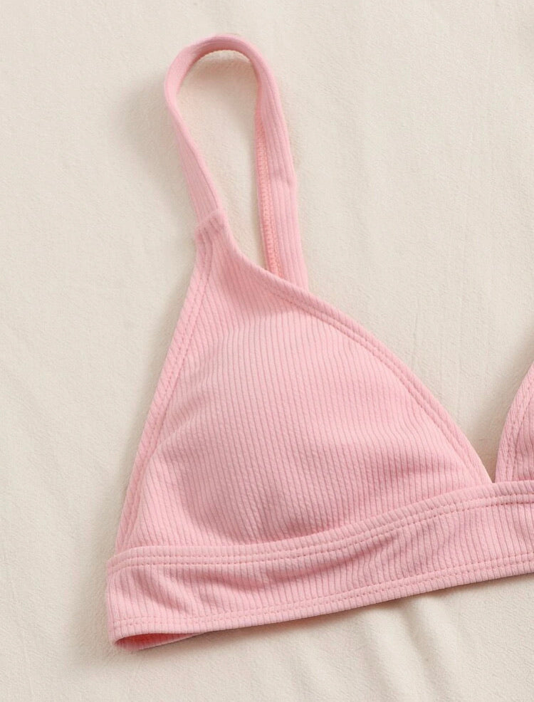 Tropical Ribbed Triangle Bikini Swimsuit