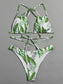 Tropical Leaf Crisscross Detail Bikini Swimsuit