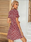 Allover Floral Print V-neck Flounce Sleeve Dress