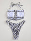 Allover Print Frill Halter Bikini Swimsuit