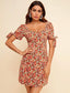 Knotted Cuff Floral Print Fitted Dress