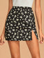 Elastic Waist Split Hem Ditsy Floral Skirt