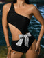 Cut-out Knot Waist One Shoulder One Piece Swimsuit
