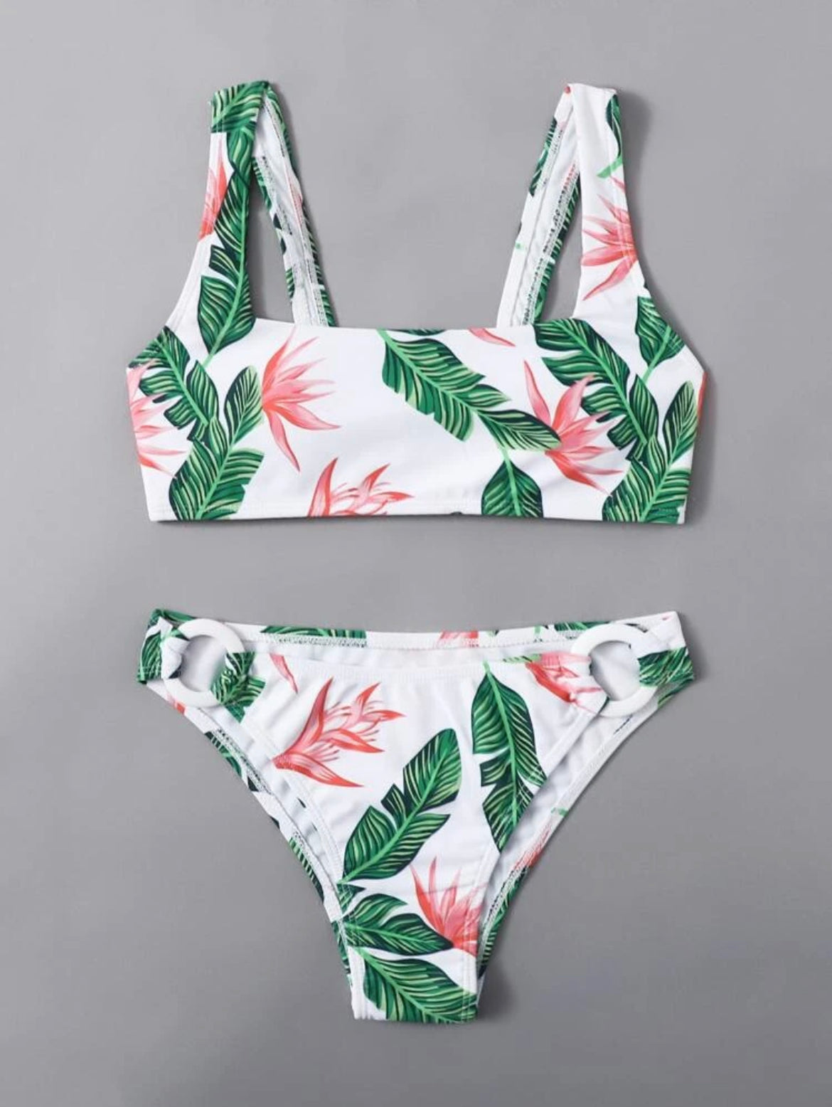 Flower & Leaf Graphic Ring Decor Bikini Swimsuit