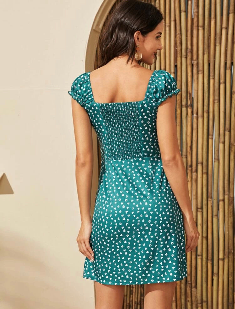 Allover Print Sweetheart Neck Fitted Dress