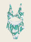Tropical Cut-out Knot Front One Piece Swimsuit