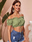 Frill Trim Bardot Lace Up All Over Print Top
