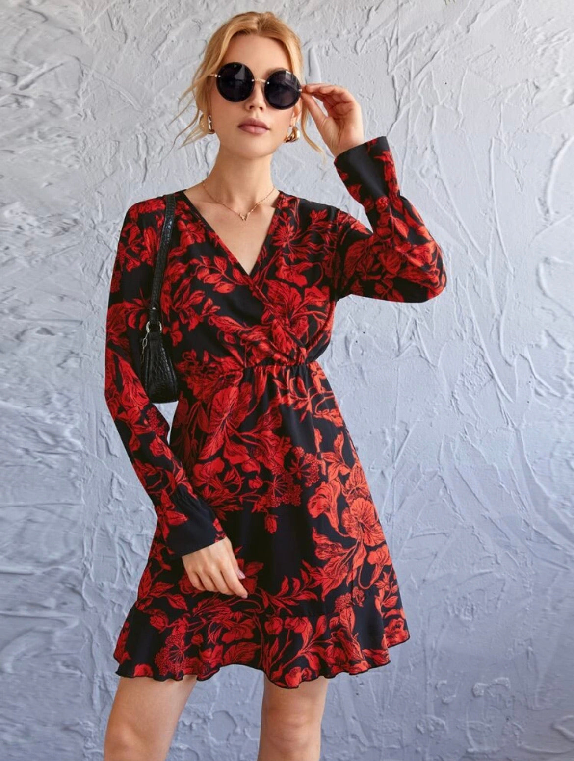 Surplice Neck Flounce Sleeve Dress