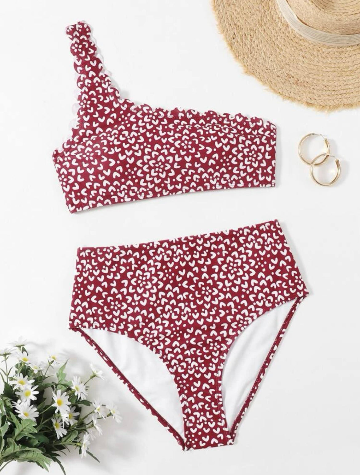 Allover Graphic One Shoulder Bikini Swimsuit