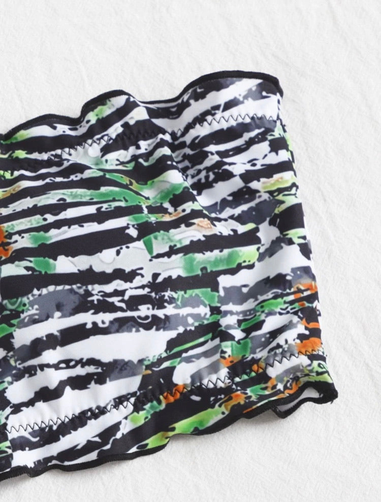 Allover Graphic Bandeau Bikini Swimsuit