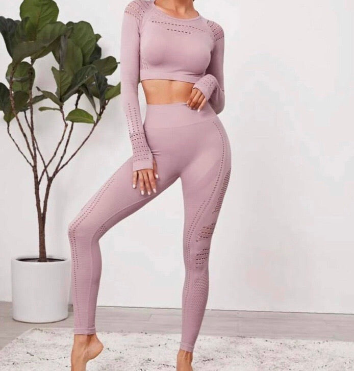 Laser Cut Crop Sports Tee & Sports Leggings Set