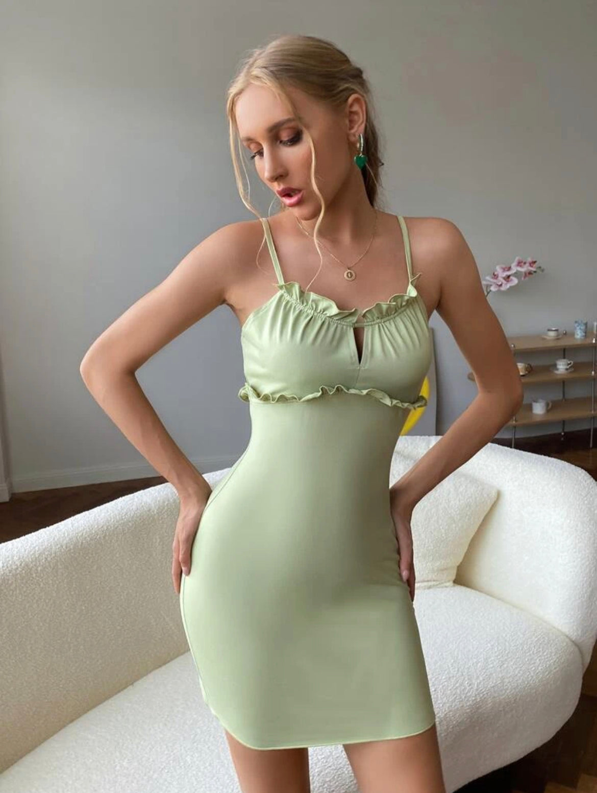 Frill Trim Cut-out Tied Backless Bodycon Dress