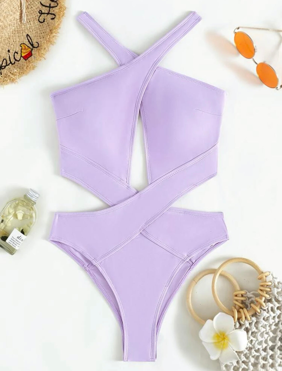 Cut Out Criss Cross One Piece Swimsuit