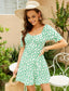 Allover Floral Print Sweetheart Neck Dress