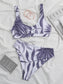 Palm Print High Waisted Bikini Swimsuit