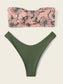 Floral Knot Front Bandeau With High Cut Bikini Set