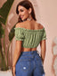 Frill Trim Bardot Lace Up All Over Print Top