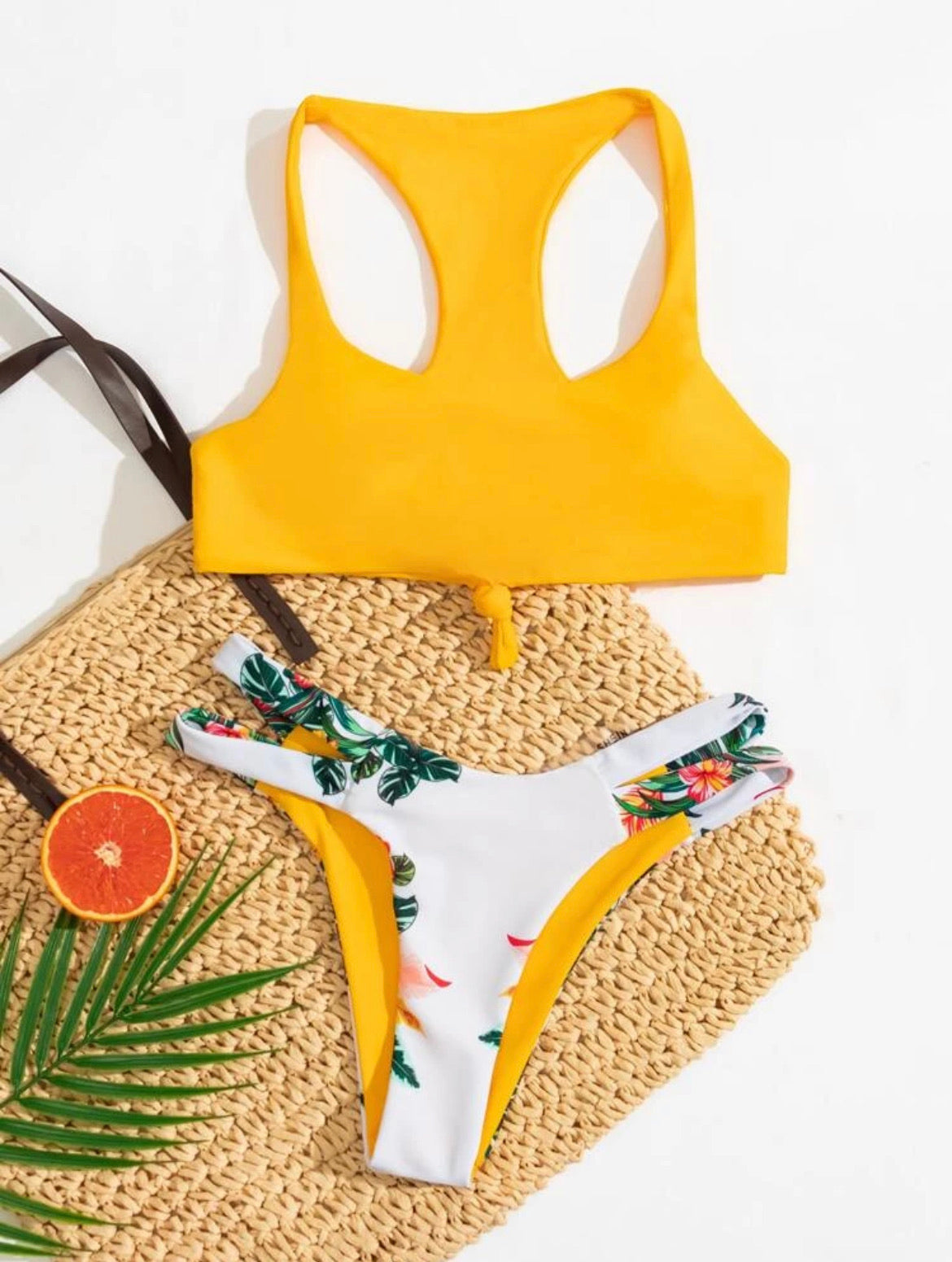 Floral & Tropical Knot Hem Bikini Swimsuit