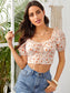 Tie Front Exposed Zipper Back Milkmaid Crop Top