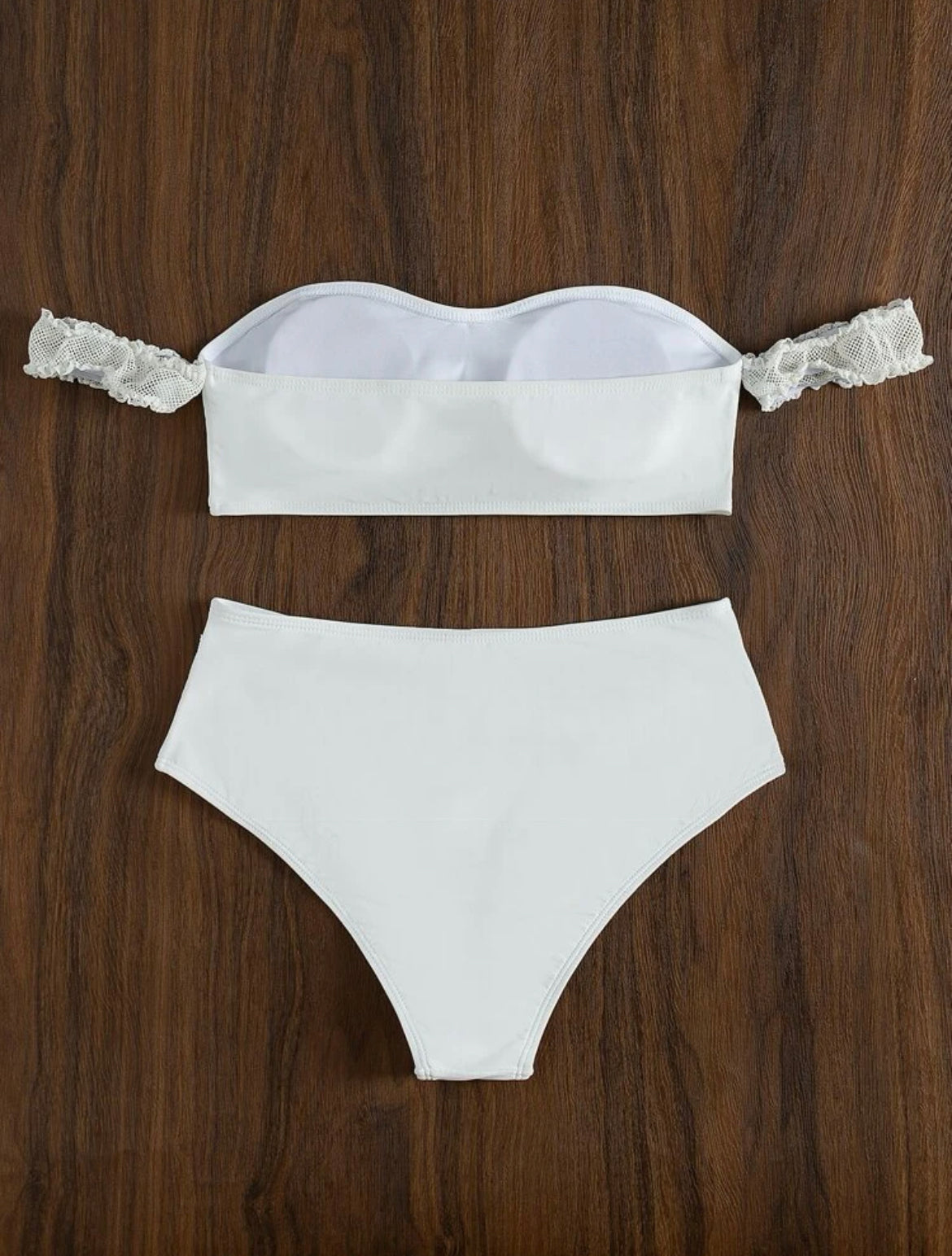 Ruched Bardot High Waisted Bikini Swimsuit