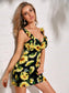 Sunflower Print Knotted Peekaboo Dress