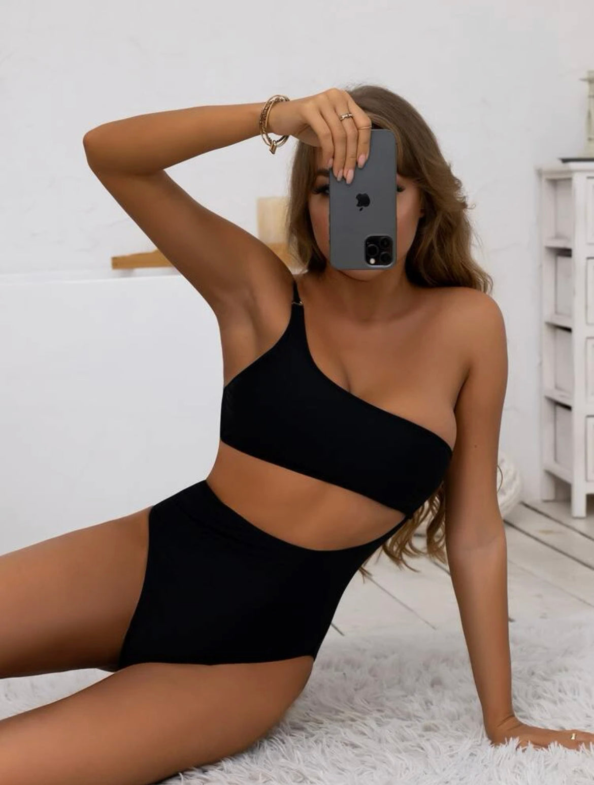 Cut Out One Shoulder One Piece Swimsuit