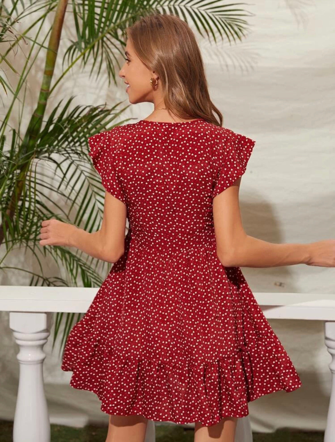 Heart Confetti Polka Dot Plunging Neck Dress