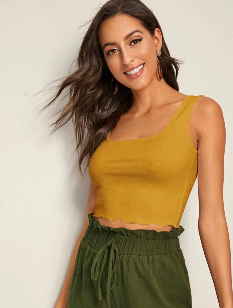 Lettuce Trim Rib-knit Crop Tank Top