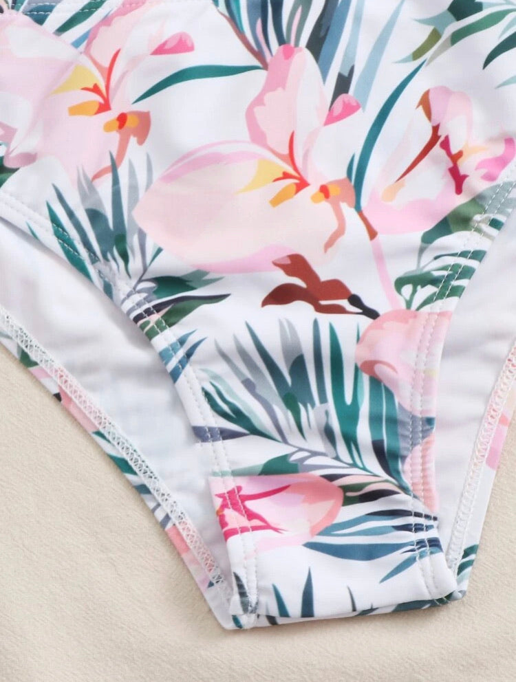 Tropical Ribbed Triangle Bikini Swimsuit