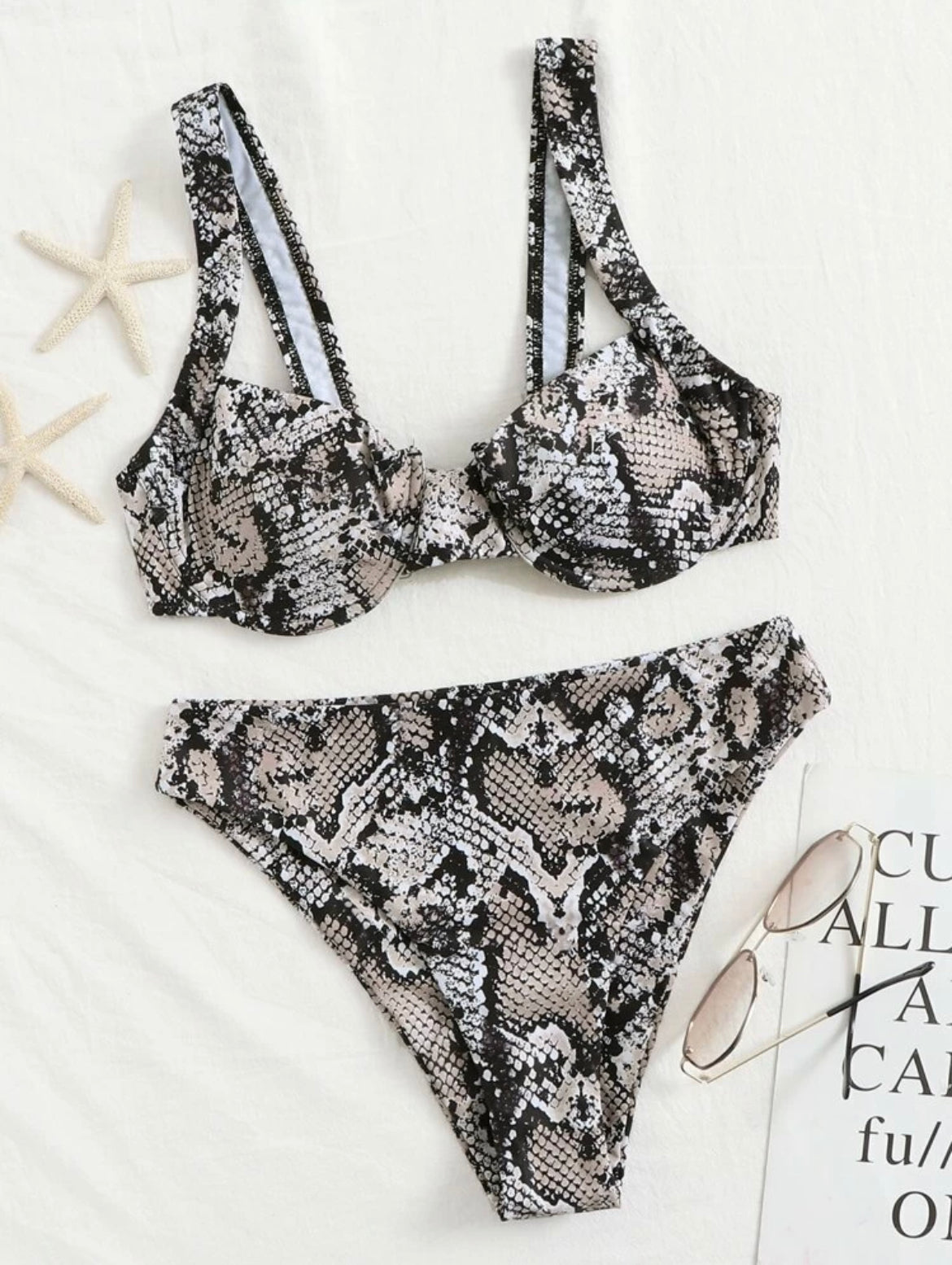 Snakeskin Print Underwire Bikini Swimsuit