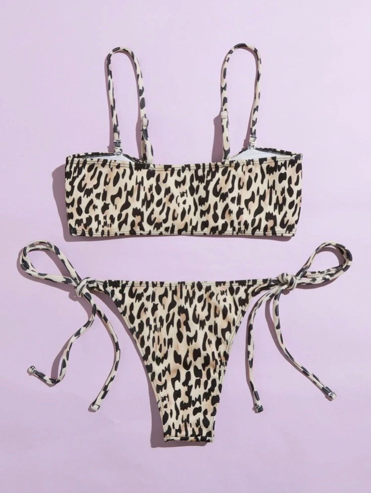 Leopard Buckle Tie Side Bikini Swimsuit