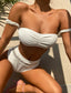 Ruched Bardot High Waisted Bikini Swimsuit