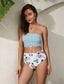 Floral & Striped Knot Hem Bikini Swimsuit