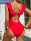 Ruffle Trim Cut-out Knot Front One Piece Swimsuit