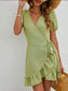 Overlap Collar Tie Side Ruffle Trim Wrap Hem Dress