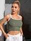 Contrast Trim Lettuce Trim Rib-Knit Cami Top