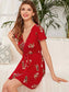 Surplice Neck Floral Print Belted Dress