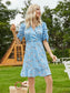 Surplice Neck Puff Sleeve Ruffle Hem Floral Dress
