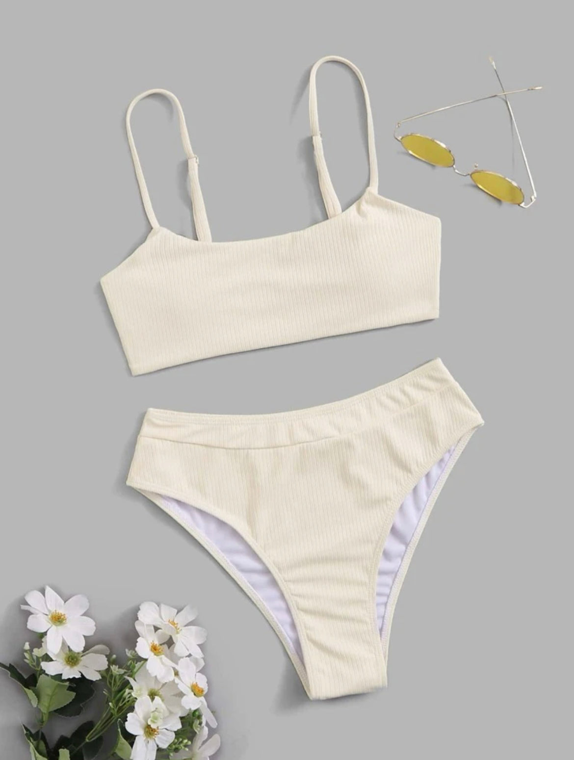 Plain High Waisted Bikini Swimsuit