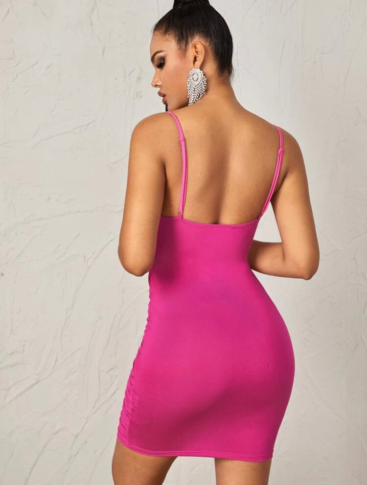 Cut Out Twist Front Ruched Bodycon Slip Dress
