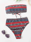 Geo Print Bandeau High Waisted Bikini Swimsuit