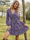 Allover Floral Print Ruffle Hem Belted Dress