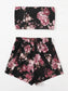 Tie Front Floral Print Tube Top & Shorts Set