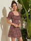 Ruched Bust Puff Sleeve Ditsy Floral Dress
