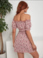 Floral Print Off Shoulder Knot Front Dress
