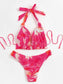 Tie Dye & Leaf Print Knot Thong Bikini Swimsuit